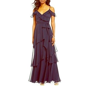 Tahari ASL ruffled A-line evening gown